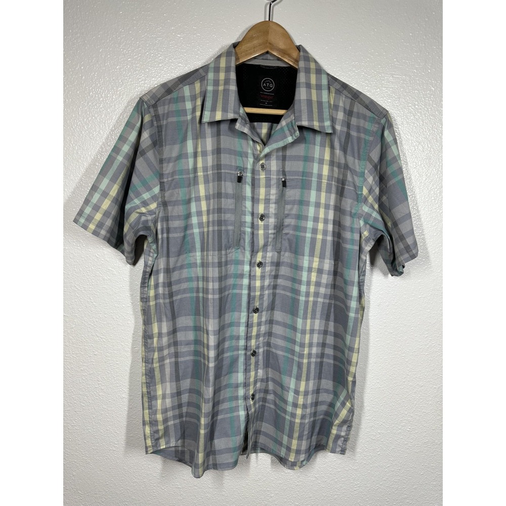 Wrangler ATG All Terrain Gear Shirt Mens Medium Plaid Short Sleeve Button Down
